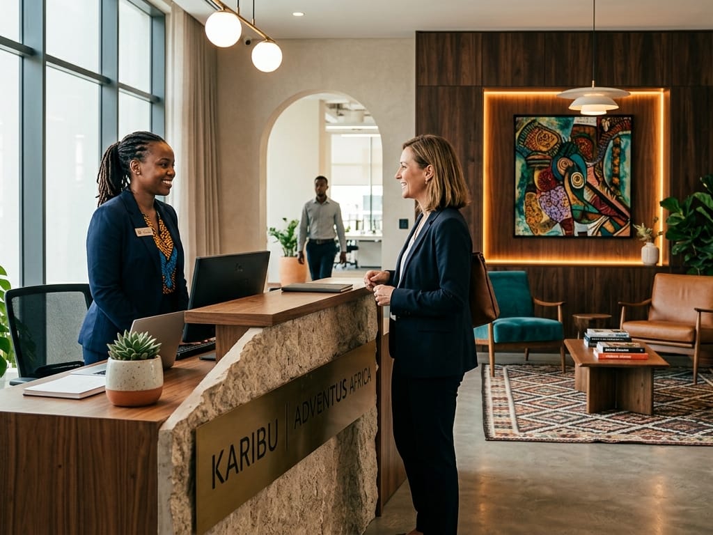 A warm, inviting TWC reception space overlooking the Kenyan coast — where new partnerships begin